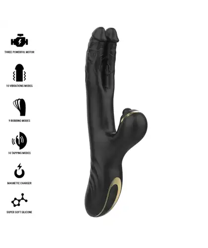 TWO DRAGONS Vibromasseur double stimulation, toucher tapotant et silicone de luxe