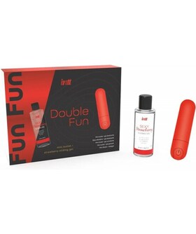 INTT DOUBLE FUN Kit sensuale: mini vibratore multifunzione e gel alla fragola