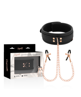 NEXUS GUARD Conjunto de coleira de couro vegan com trela e mamilos coquette