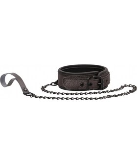 OUCH!  CONTROLLED Collar y correa eróticos en piel gris, ideales para BDSM