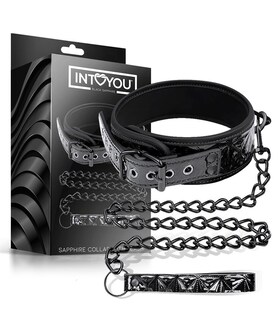 SAPPHIRE BONDAGE Collar con correa sapphire cuero vegano