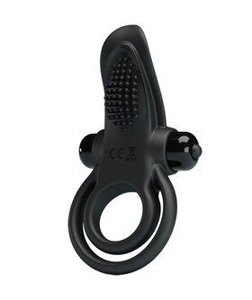 VIBRATING PENIS RING Doble anillo vibrador + estimulador clítoris 10 vibraciones negro