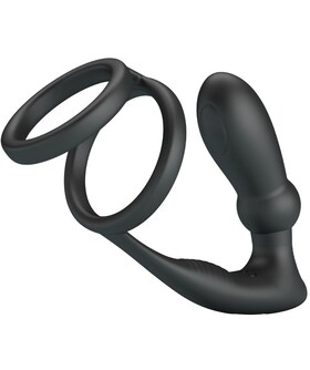 EMONI Anillo y plug anal vibratorio; doble estimulación y silicona premium