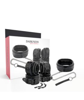 COLLARE IN PELLE NERO Set BDSM con collare, manette e guinzaglio in pelle resistente