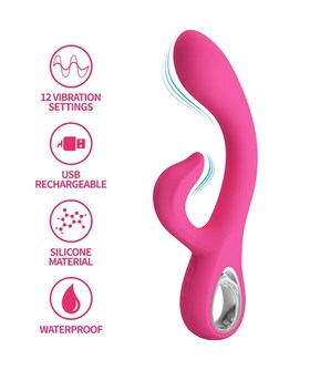 FRITZ Vibrador Rabbit: 12 modos de vibração, recarregável, silicone suave