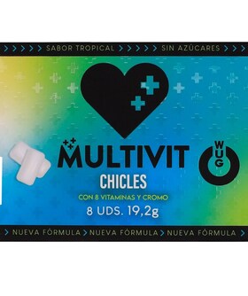WUG MULTIVIT Gomme à mâcher enrichie en multivitamines et minéraux essentiels.