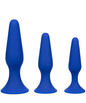CONJUNTO 3 PLUG ANAL AZUL Pack anal com três plugs de silicone de diferentes tamanhos