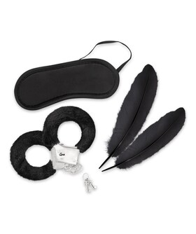 KIT OMITIR SENTIDOS Kit bondage para iniciantes: algemas, penas e venda para os olhos