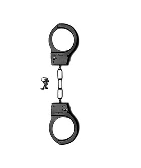 METAL HANDCUFFS BLACK Esposas negras de metal con botón de liberación fácil