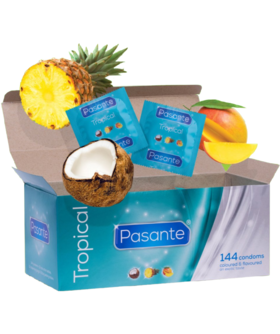TROPICAL FLAVORS Exotic Flavored Condoms, 144-Pack, Spermicide-Free