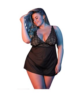 BABY DOLL XL Lingerie negra sedutora, com costas descobertas e renda