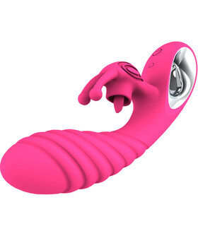VICKY VIBRATORE RABBIT CON LENGUA Vibratore sofisticato, ricaricabile, impermeabile, con 36 modalità di vibrazione