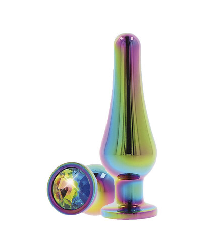 TWILIGHT BUM BIJOU Plug anale in metallo con gemma arcobaleno e design conico.