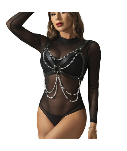 HARNESS BRA CHAIN DETAIL Leather Harness Bra with Seductive Details