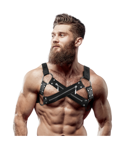 ATTITUDE ZIP Vegan Leather Harness, Adjustable, Enhances Masculine Physique