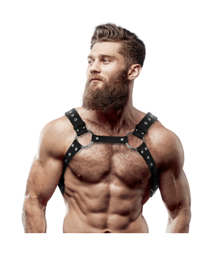ATTITUDE STUDS Arnés sexy ajustable, cuero vegano; realza figura masculina
