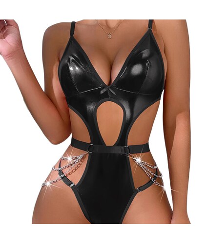 BODY FAUX LEATHER NAMOUR Erotic faux leather body with decorative chains