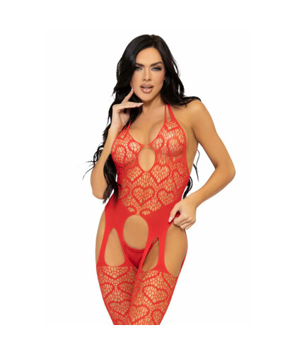 VIERNES 13 Bodystocking de red con corazones, estilo liguero único