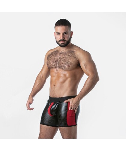 OPEN ACCESS LOCKER RED Boxer audacieux en cuir synthétique : amovible, polyvalent et sensuel.