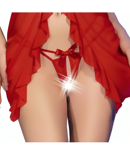 CAMISÓN Y TANGA CR-4696 Babydoll rojo de chilirose con entrepierna abierta