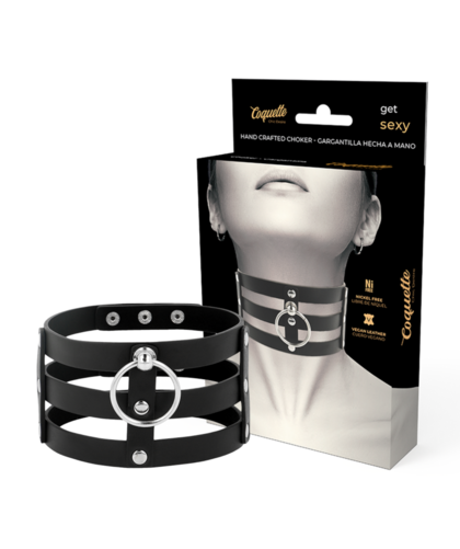 GLINTHALO Collar fetish ajustable de cuero vegano negro