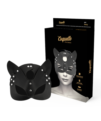 FACE CAT Máscara de couro vegan preta com orelhas, sexy e única