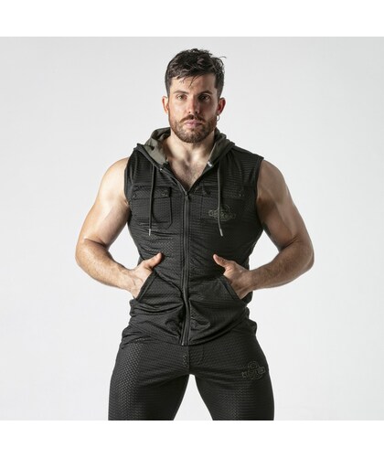 COLETE HOODY BLACK Camisola sem mangas, estilo sensual, design exclusivo e arrojado