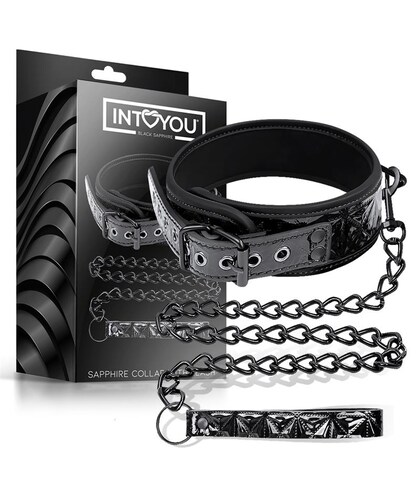 SAPPHIRE BONDAGE Collar con correa sapphire cuero vegano