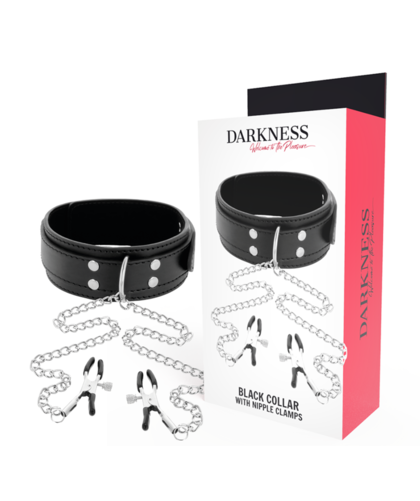 COLLAR CON PINZAS PARA PEZONES Collar y pinzas bdsm glamorosos para explorar el placer