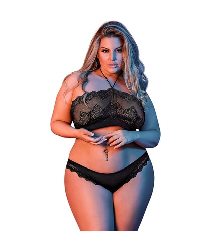 HALTER BANDEAU Seductive Set: Black Bandeau and Scalloped Lace Panties