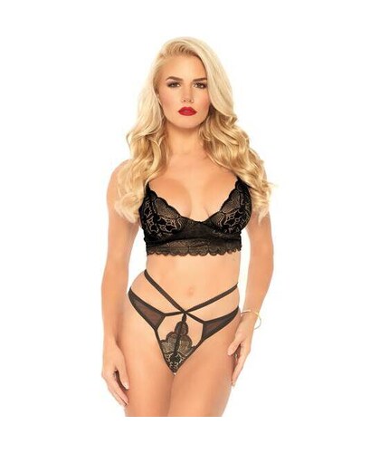 SYMBOLS ÉROTIQUES Ensemble bralette en dentelle avec strappy - noir