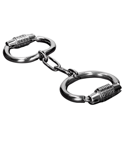 HANDCUFFS WITH CIE COMBINATION Stainless Steel BDSM Locking Fist Restraints