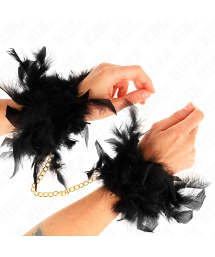 ALGEMAS DE PLUMAS PRETO COM CA Muñequeiras BDSM de alta qualidade para todos os níveis