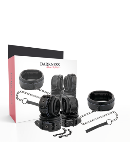 COLLAR DE CUERO NEGRO Set bdsm de collar, esposas y correa en cuero resistente