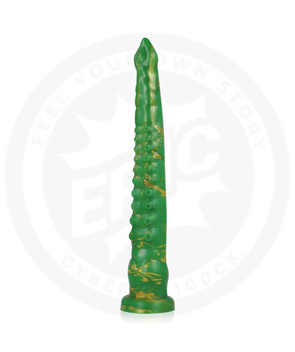 HYLOS Textured green dildo, ergonomic design, suction cup base, made of premium silicone.