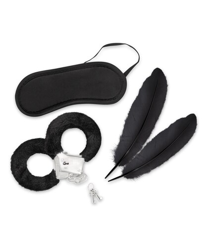 KIT OMITIR SENTIDOS Kit bondage para principiantes: esposas, plumas y antifaz
