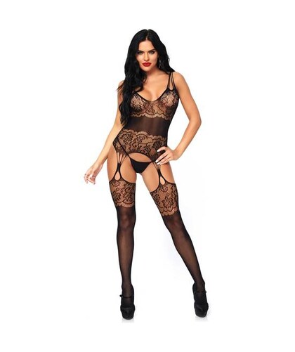 LEG AVENUE ELEGANT Bodystocking elegante e sensual com design floral único