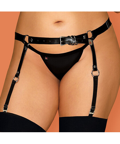 PORTE-JARRETELLES IMITATION CUIR RÉGLABLE Lingerie sexy, réglable, noire, en cuir, avec des boucles