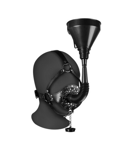 OPEN MOUTH GAG Máscara bdsm de cuero con mordaza y embudo exclusivo, ajustable
