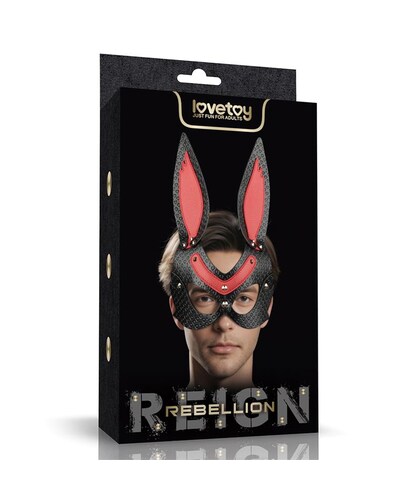 REBELLION REIGN MYSTERY BDSM mask with a two-tone design and bunny ears