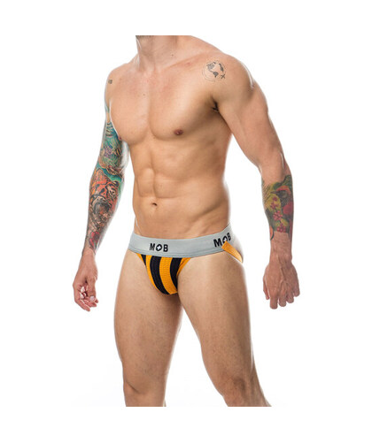 MOB STRIPE CLASSIC JOCK ORANGE String sexy rayé orange avec ouverture dos