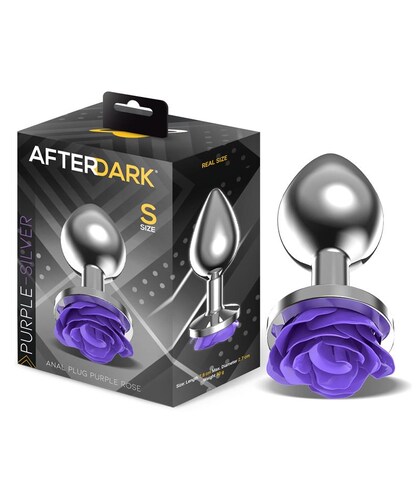 PURPLE PLATA Plug anal de metal con rosa púrpura en la base talla s