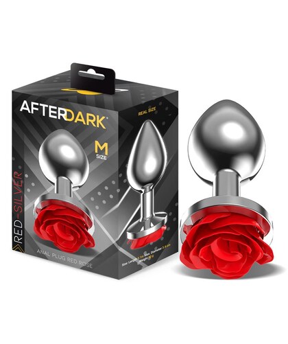 RUBY SILVER Metal anal plug with red rose base, size S
