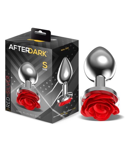RUBY PLATA Plug anal de metal con rosa roja en la base talla s