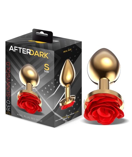 ROSE DORADO Plug anal de metal dorado con rosa roja en la base talla s