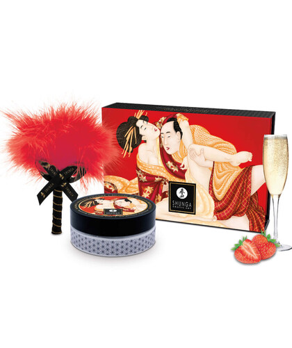 STRAWBERRY SPARKLING WINE Strawberry-flavored powder for sensual massages with feather tickler