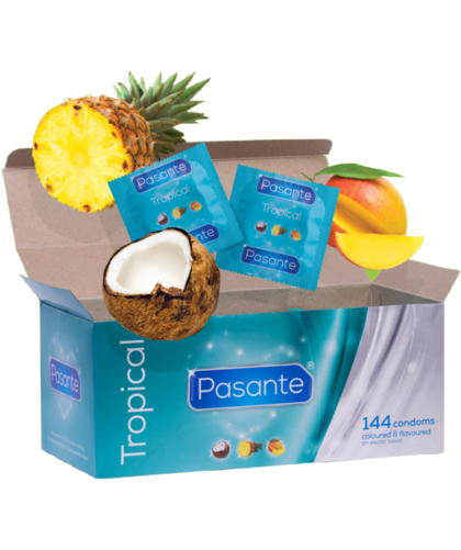 TROPICAL FLAVORS Exotic Flavored Condoms, 144-Pack, Spermicide-Free