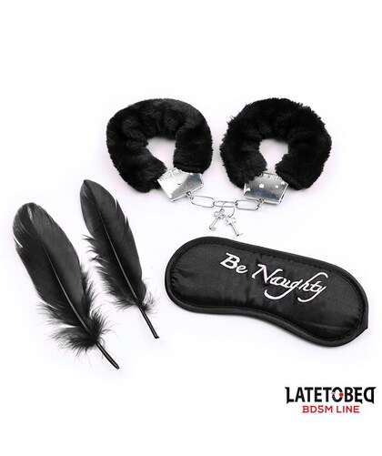 LATETOBED KIT BDSM Kit BDSM com venda, algemas e plumas