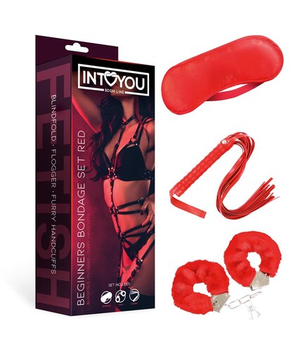 BEGINNERS BONDAGE Set de bondage principiantes con látigo, antifaz y esposas