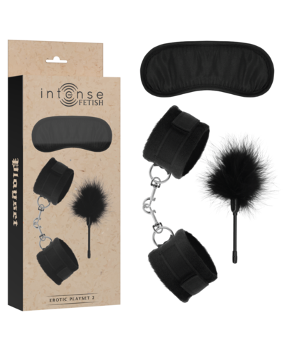 CONJUNTO ERÓTICO 2 Conjunto erótico em couro vegan: algemas, venda e plumas